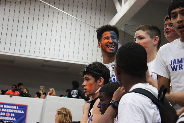 Students celebrate at the pep rally.