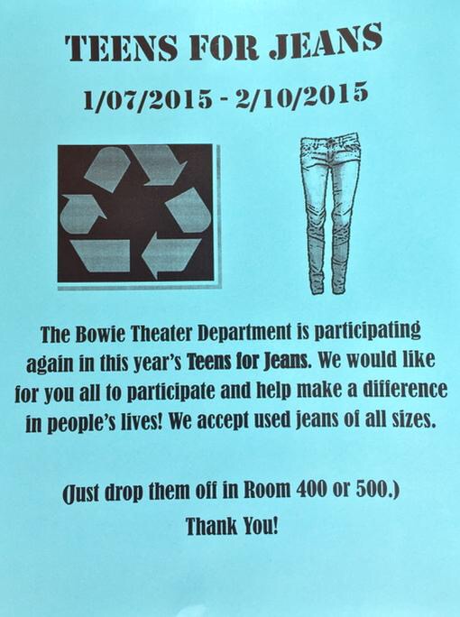 Flyer for Teens for Jeans charity drive.