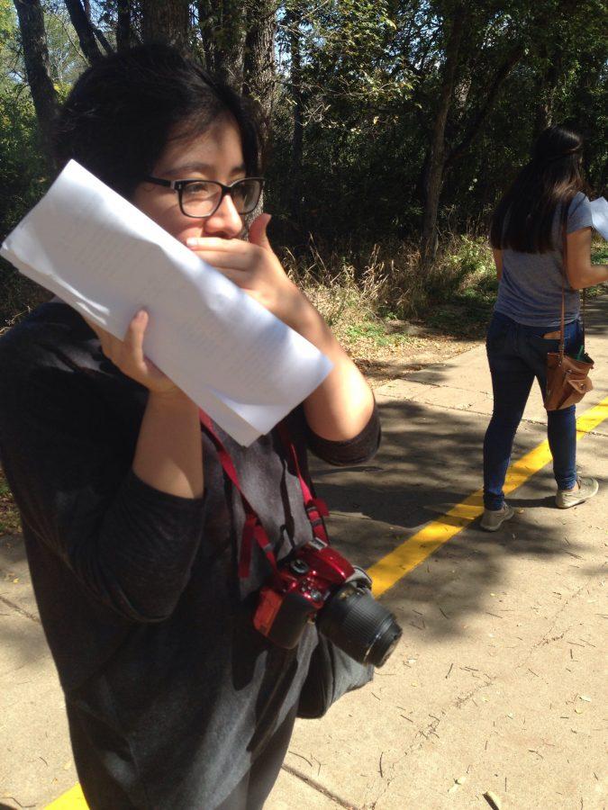 Senior Hayde Montana and IB Friend film their IA IB Film Assessment at River Legacy Park 